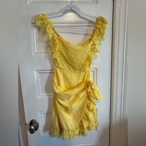 Yellow Lace Mini Dress with Ruffle Trim